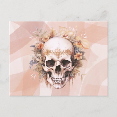 Bohemian Skull Flowers Gold Halloween Holiday Postcard