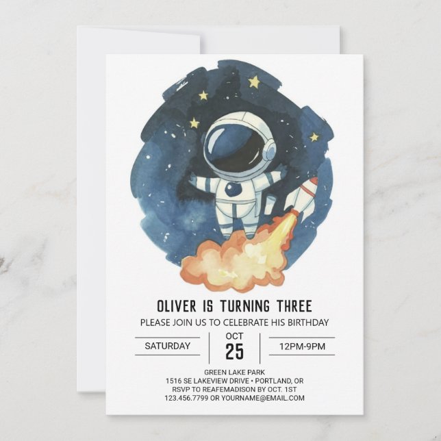 Bohemian Space Children Astronaut Boy Birthday Invitation (Front)