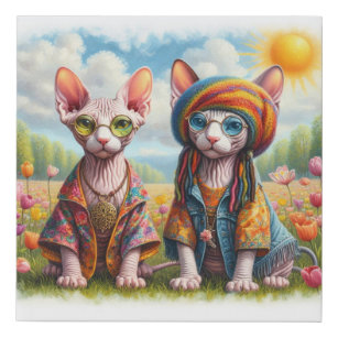 Bohemian Sphynx Cat Couple Faux Canvas Print