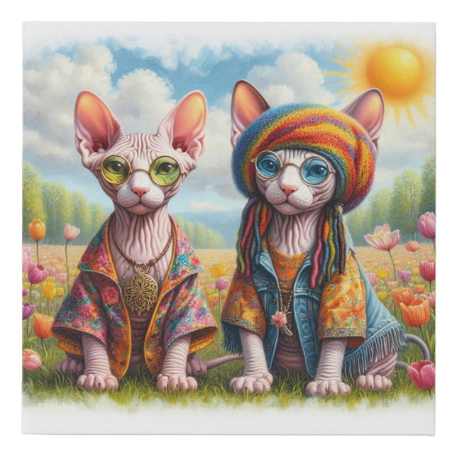 Bohemian Sphynx Cat Couple Faux Canvas Print (Front)