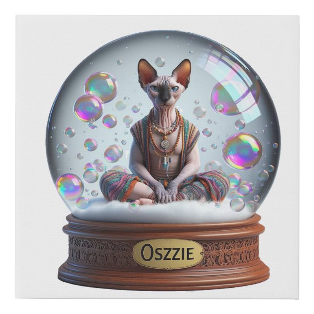 Bohemian Sphynx Cat Snow Globe Faux Canvas Print (Front)