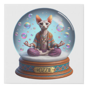 Bohemian Sphynx Cat Snow Globe Faux Canvas Print