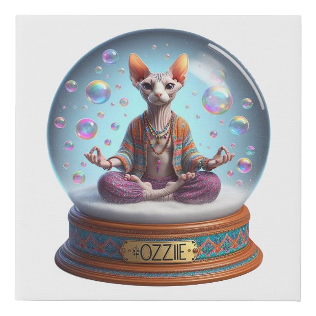 Bohemian Sphynx Cat Snow Globe Faux Canvas Print (Front)
