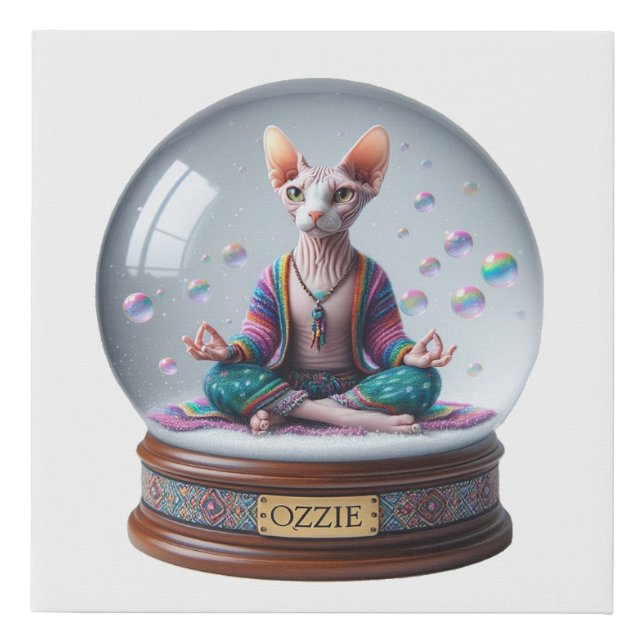 Bohemian Sphynx Cat Snow Globe Faux Canvas Print (Front)