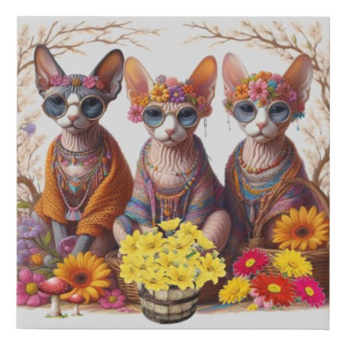 Bohemian Sphynx Kittens Faux Canvas Print