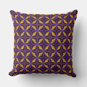Bohemian Spirit Dark Purple and Gold Pattern Throw Pillow