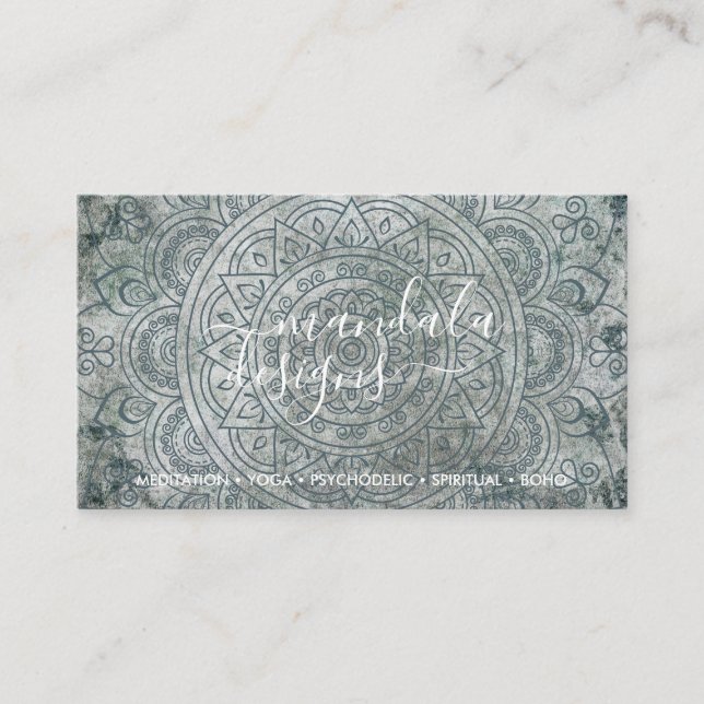 Bohemian Spiritual Green Mandala Boho Business Card (Front)