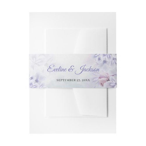 Bohemian spring dusty purple lilac violet flowers invitation belly band