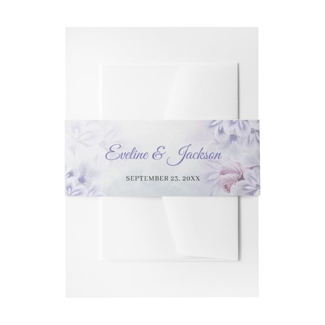 Bohemian spring dusty purple lilac violet flowers invitation belly band (Front Example)
