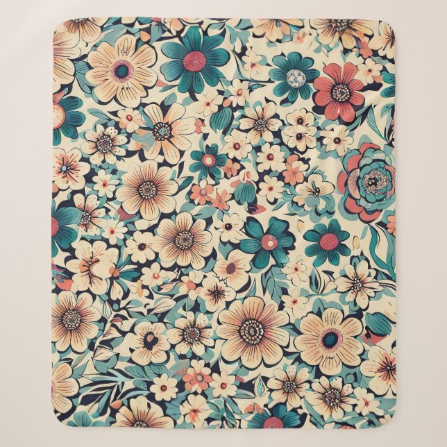 Bohemian Spring Flower Pattern Sherpa Blanket (Front)