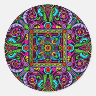 Bohemian Stained Glass Style Classic Round Sticker