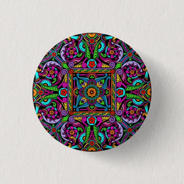 Bohemian Stained Glass Style Pinback Button (Front)
