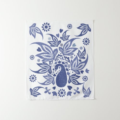 Bohemian Style Blue and White Peacock Tapestry