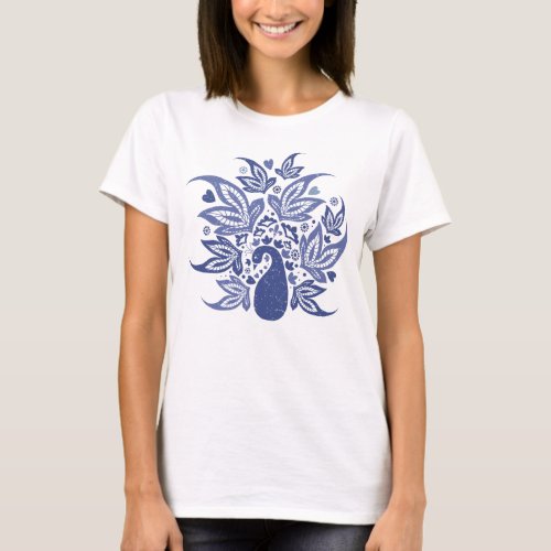 Bohemian Style Blue Peacock Art Print T_Shirt