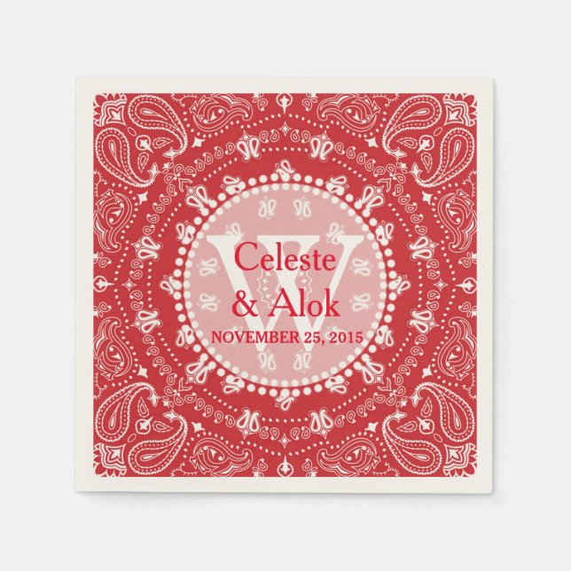 Bohemian Style Red Paisley Wedding Custom Paper Napkins (Front)