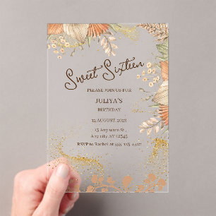 Bohemian style sweet 16 Birthday Party  Acrylic Invitations