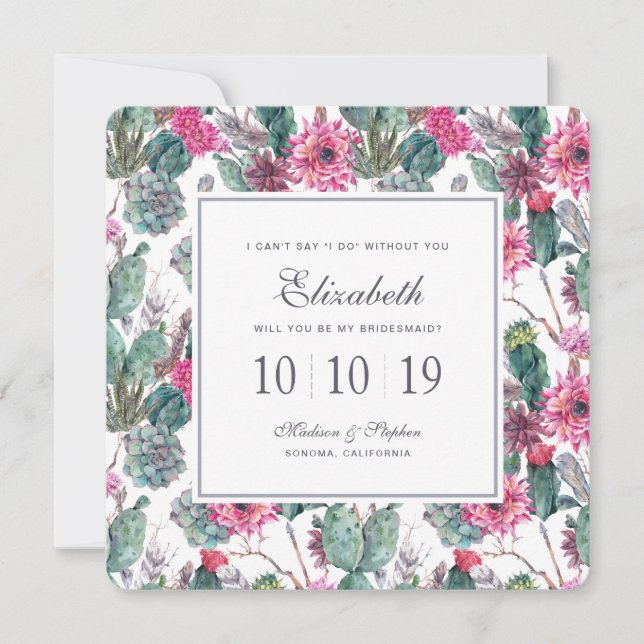 Bohemian Succulent & Floral - Bridesmaid Invitation (Front)