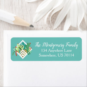 Bohemian Succulents & Cactus Terrarium Teal Label