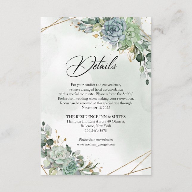Bohemian succulents eucalyptus greenery details enclosure card (Front)