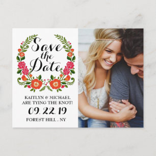 Bohemian Summer Photo Wedding Save The Date Announcement Postcard