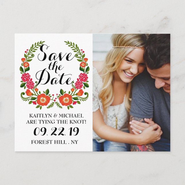 Bohemian Summer Photo Wedding Save The Date Announcement Postcard (Front)