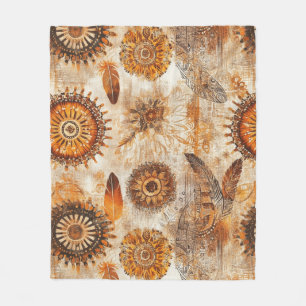 Bohemian Sunflower Mandala Fleece Blanket