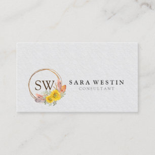 Bohemian Sunflowers Monogram Wedding Consultant Bu Business Card