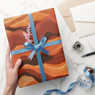 Bohemian Sunset Orange Rust Flow Abstract Pattern Wrapping Paper