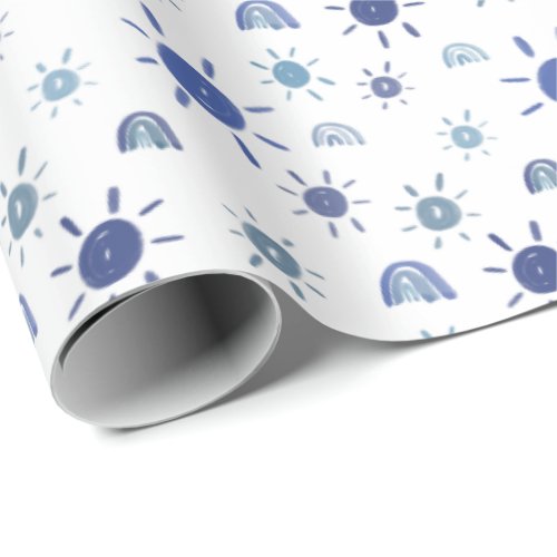 Bohemian Sunshine and Rainbows in Blue Wrapping Paper