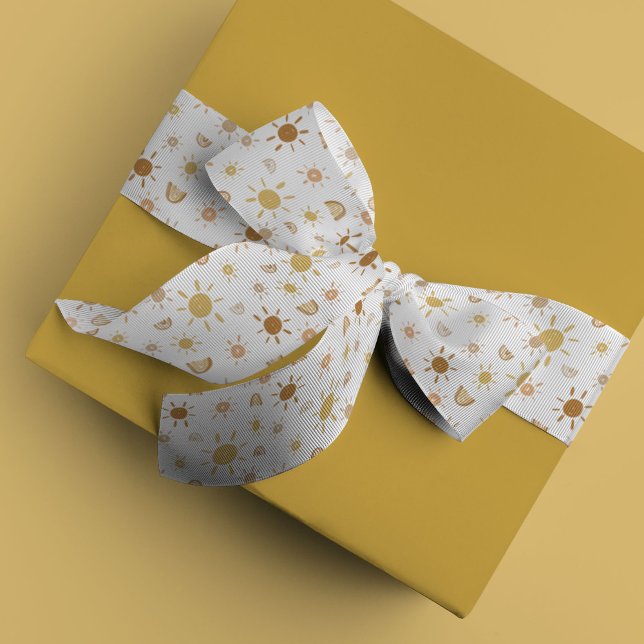 Bohemian Sunshines and Rainbows in Yellow Grosgrain Ribbon (Yellow watercolor sunshines and rainbows ribbon.)