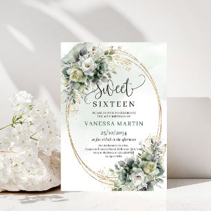 Bohemian Sweet 16 Sage Green Eucalyptus Invitation