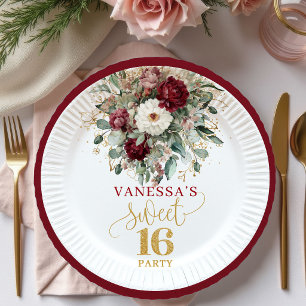 Bohemian Sweet Sixteen Blush Burgundy Plates