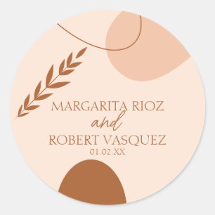 Bohemian Tan Brown Wedding Couples Name Classic Round Sticker