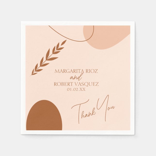 Bohemian Tan Brown Wedding Couples Thank You Napkins (Front)