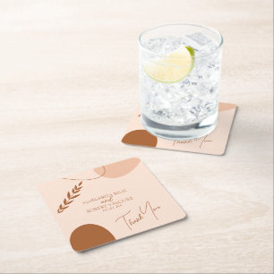 Bohemian Tan Brown Wedding Couples Thank You Square Paper Coaster