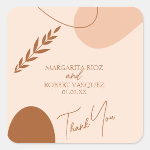Bohemian Tan Brown Wedding Couples Thank You Square Sticker