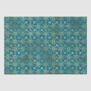 Bohemian Teal and Gold Foil Peacock Pattern Tissue Paper