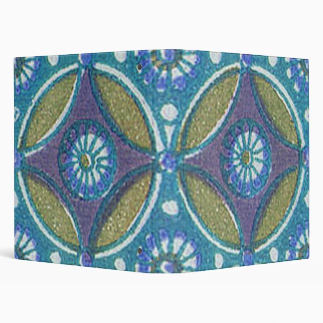 Bohemian Teal and Purple Mosaic Floral Pattern 3 Ring Binder (Background)