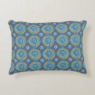 Bohemian Teal and Purple Mosaic Floral Pattern Accent Pillow