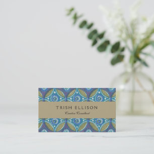 Bohemian Teal and Purple Mosaic Floral Pattern Business Card