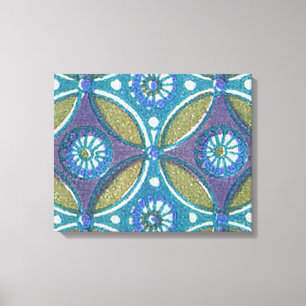 Bohemian Teal and Purple Mosaic Floral Pattern Canvas Print