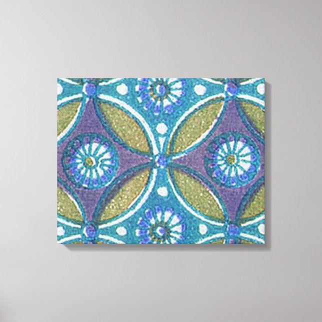 Bohemian Teal and Purple Mosaic Floral Pattern Canvas Print (Front)