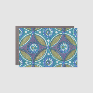 Bohemian Teal and Purple Mosaic Floral Pattern Car Magnet