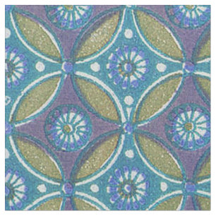 Bohemian Teal and Purple Mosaic Floral Pattern Fabric