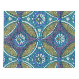 Bohemian Teal and Purple Mosaic Floral Pattern Jigsaw Puzzle