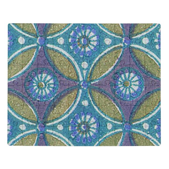 Bohemian Teal and Purple Mosaic Floral Pattern Jigsaw Puzzle (Puzzle Horizontal)