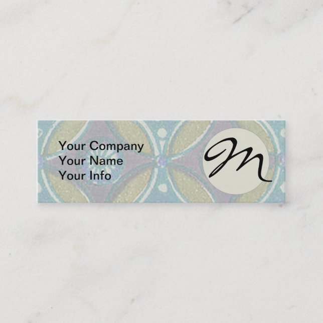 Bohemian Teal and Purple Mosaic Floral Pattern Mini Business Card (Front)