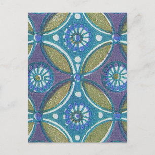 Bohemian Teal and Purple Mosaic Floral Pattern Postcard