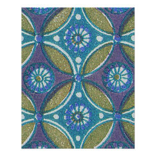Bohemian Teal and Purple Mosaic Floral Pattern Poster