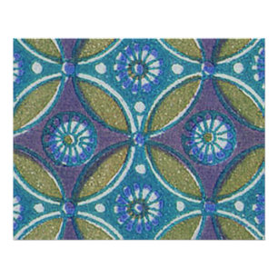 Bohemian Teal and Purple Mosaic Floral Pattern Poster